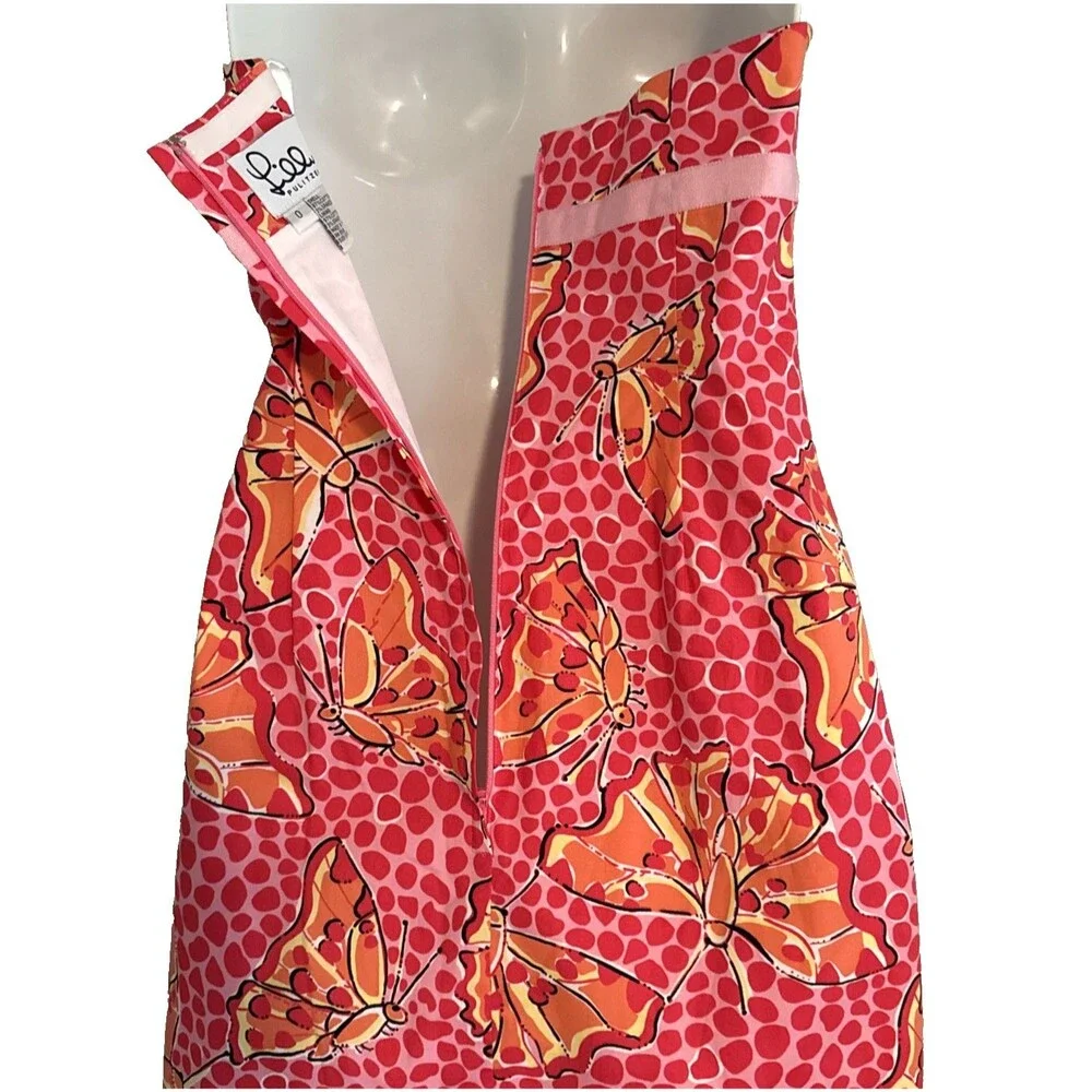 Lilly Pulitzer Strapless Dress Womens Sz 0 Y2K Mod Pink Orange Butterfly Print - Picture 7 of 14